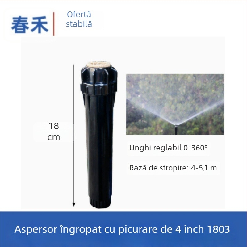 Cap de irigare telescopic montat în pământ, cu rotație de 360° pentru gazon, irigații de stadioane, amenajări peisagistice și întreținerea infrastructurii (poduri și drumuri) – 46 de puncte