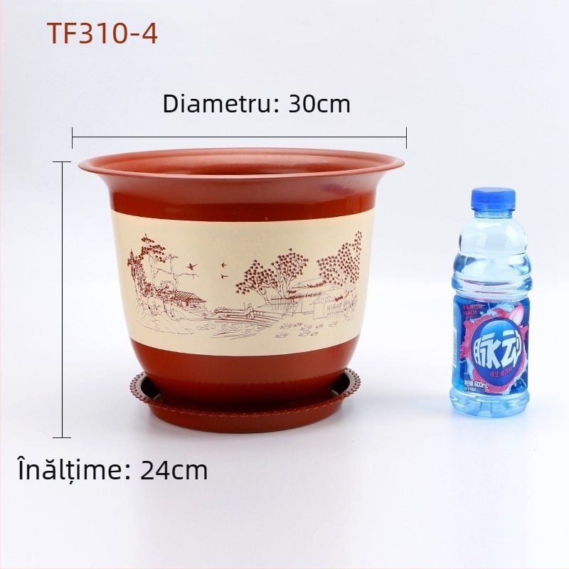Ghiveci mare din rășină, cu finisaj ceramic imitativ, pentru orhidee și copacul banilor