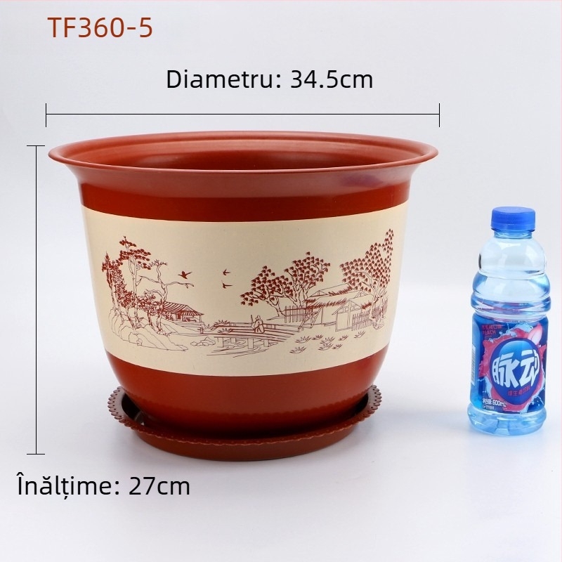 Ghiveci mare din rășină, cu finisaj ceramic imitativ, pentru orhidee și copacul banilor