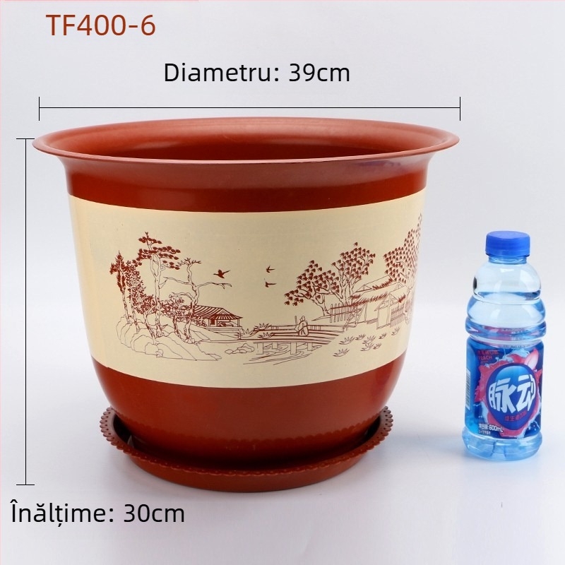 Ghiveci mare din rășină, cu finisaj ceramic imitativ, pentru orhidee și copacul banilor
