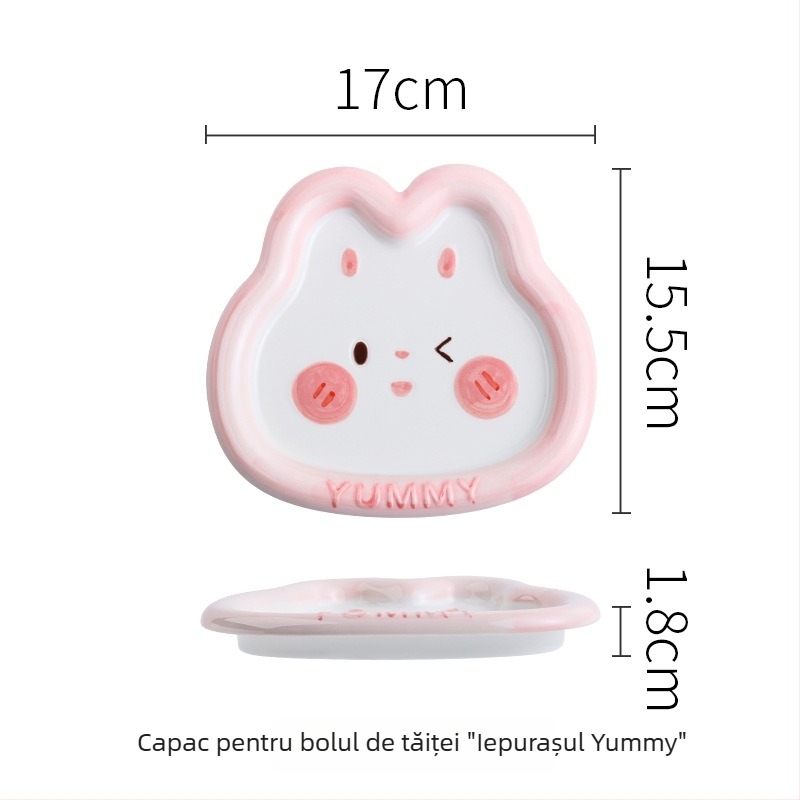 Set ceramic pentru copii cu iepurașul drăguț Yami, bol de orez cu mâner, farfurie pentru găluște, pictură manuală sub glazură