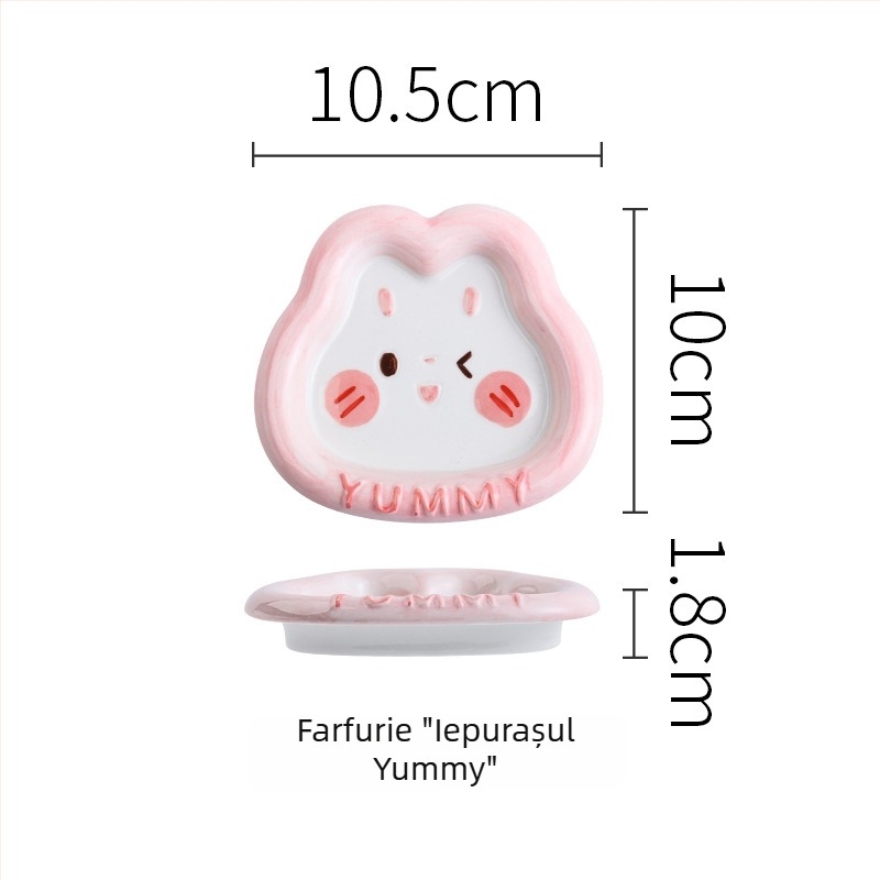 Set ceramic pentru copii cu iepurașul drăguț Yami, bol de orez cu mâner, farfurie pentru găluște, pictură manuală sub glazură