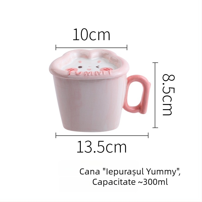 Set ceramic pentru copii cu iepurașul drăguț Yami, bol de orez cu mâner, farfurie pentru găluște, pictură manuală sub glazură