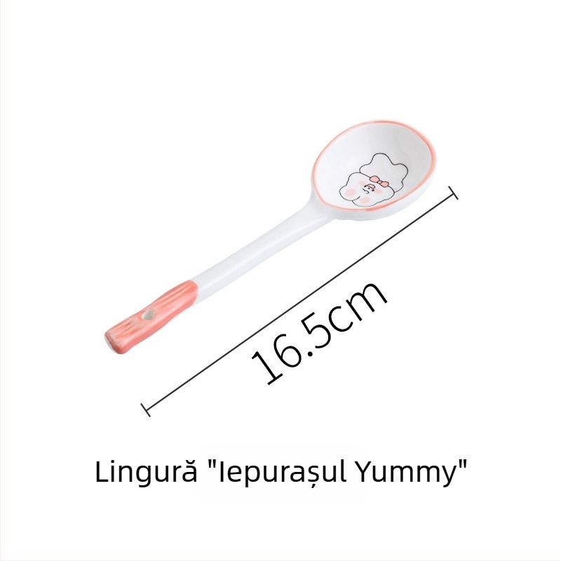 Set ceramic pentru copii cu iepurașul drăguț Yami, bol de orez cu mâner, farfurie pentru găluște, pictură manuală sub glazură