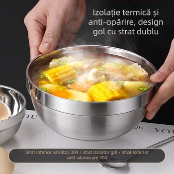 Vas din oțel inoxidabil 304, izolație cu dublu strat, pentru salată, tăiței, orez și supă - utilizare la școală și acasă