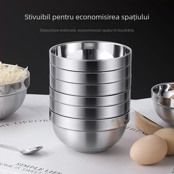 Vas din oțel inoxidabil 304, izolație cu dublu strat, pentru salată, tăiței, orez și supă - utilizare la școală și acasă