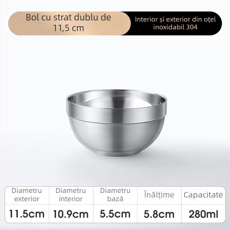 Vas din oțel inoxidabil 304, izolație cu dublu strat, pentru salată, tăiței, orez și supă - utilizare la școală și acasă