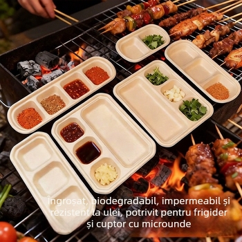 Tac de dipping din pulpă de hârtie pentru hot pot și grătar, cu mai multe compartimente, anti-scurgere, separator pentru oase.
