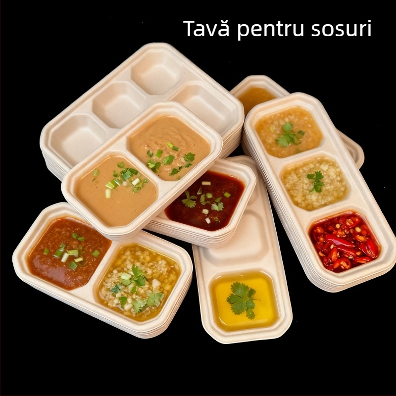 Tac de dipping din pulpă de hârtie pentru hot pot și grătar, cu mai multe compartimente, anti-scurgere, separator pentru oase.