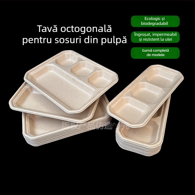 Tac de dipping din pulpă de hârtie pentru hot pot și grătar, cu mai multe compartimente, anti-scurgere, separator pentru oase.