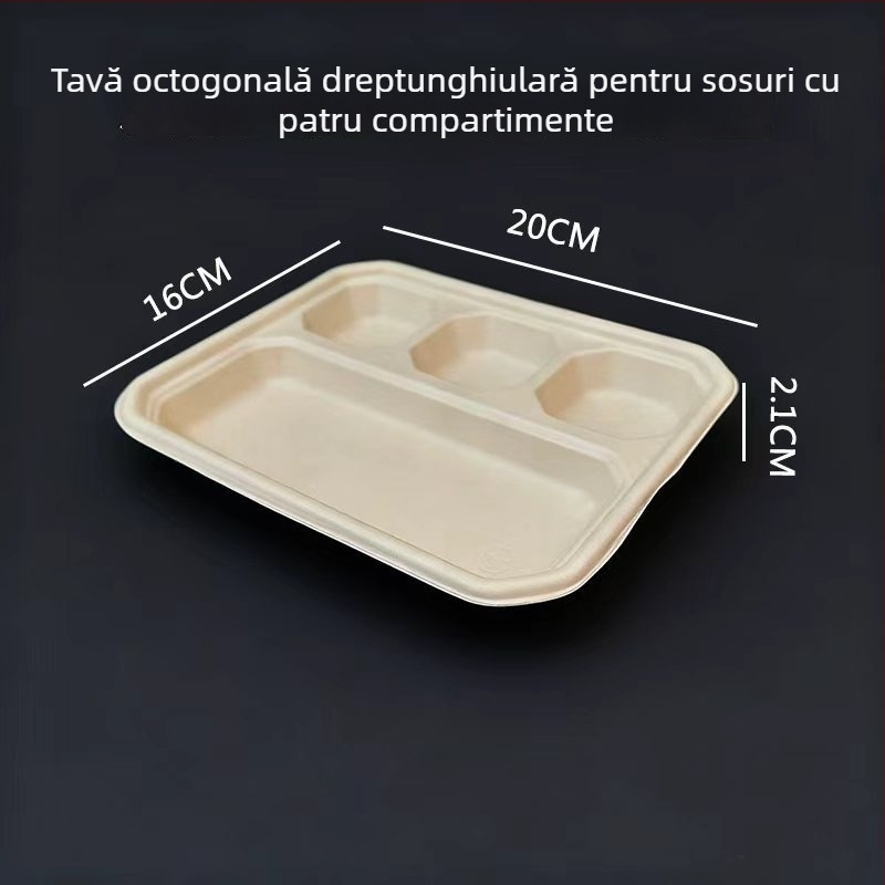 Tac de dipping din pulpă de hârtie pentru hot pot și grătar, cu mai multe compartimente, anti-scurgere, separator pentru oase.