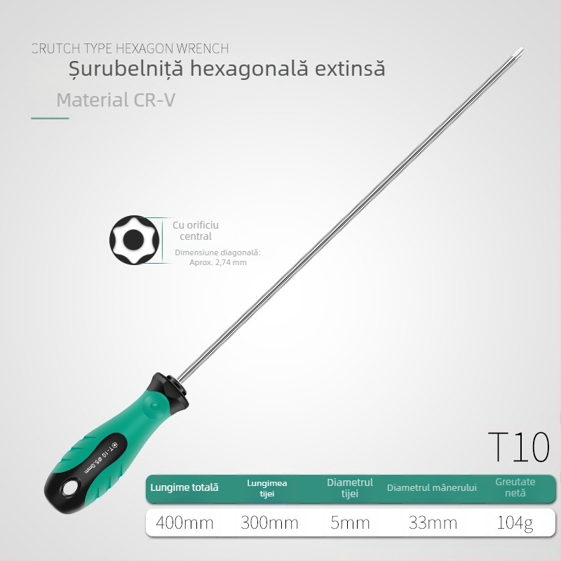 Set șurubelnițe Torx cu tijă extinsă de 40 cm, dimensiuni T5-T30, cu găuri și fără găuri