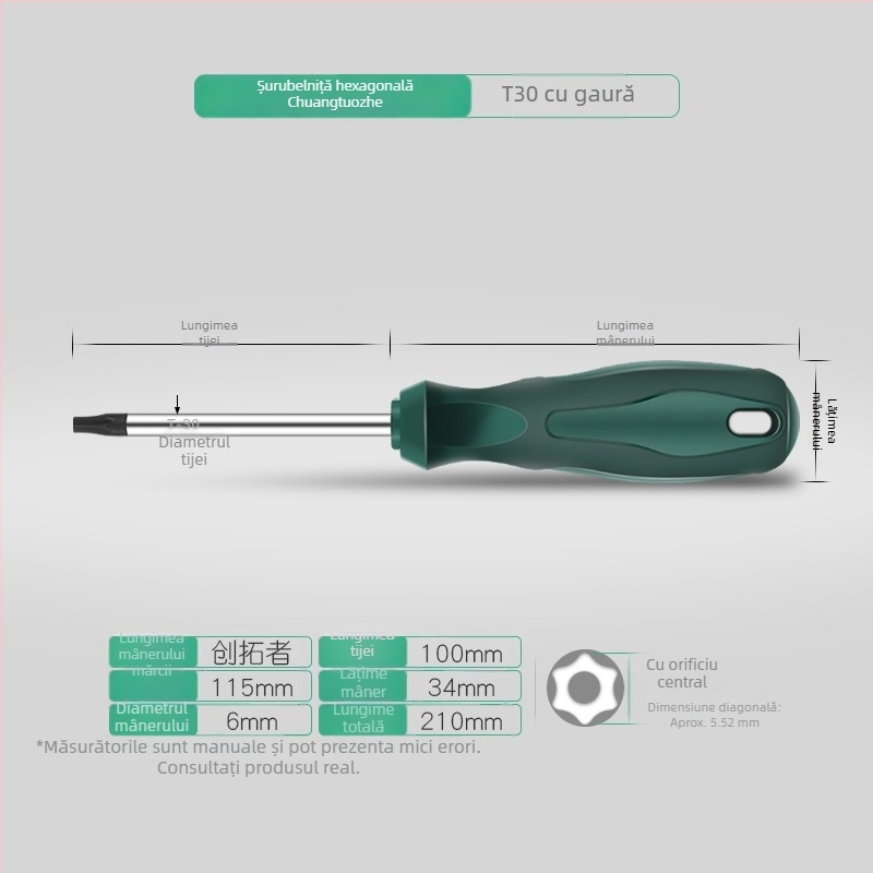 Set șurubelnițe Torx cu tijă extinsă de 40 cm, dimensiuni T5-T30, cu găuri și fără găuri