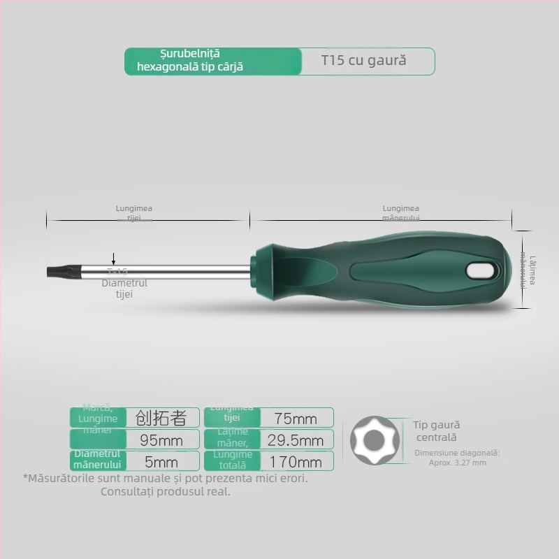 Set șurubelnițe Torx cu tijă extinsă de 40 cm, dimensiuni T5-T30, cu găuri și fără găuri