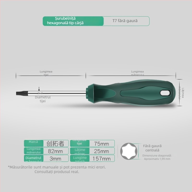 Set șurubelnițe Torx cu tijă extinsă de 40 cm, dimensiuni T5-T30, cu găuri și fără găuri