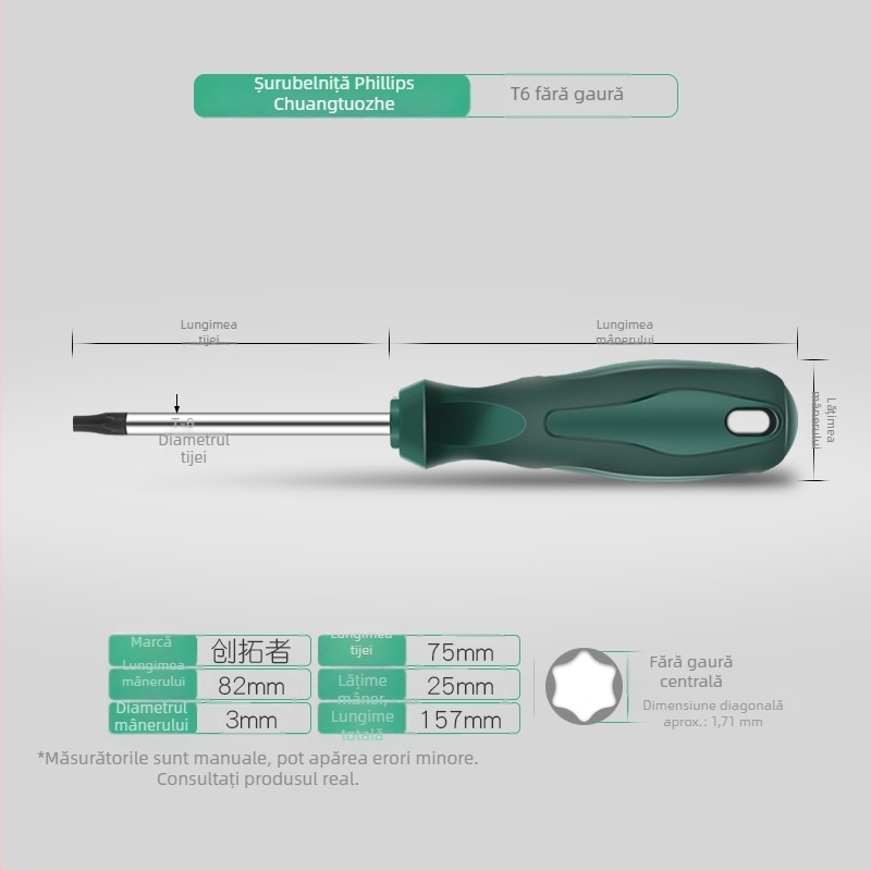 Set șurubelnițe Torx cu tijă extinsă de 40 cm, dimensiuni T5-T30, cu găuri și fără găuri