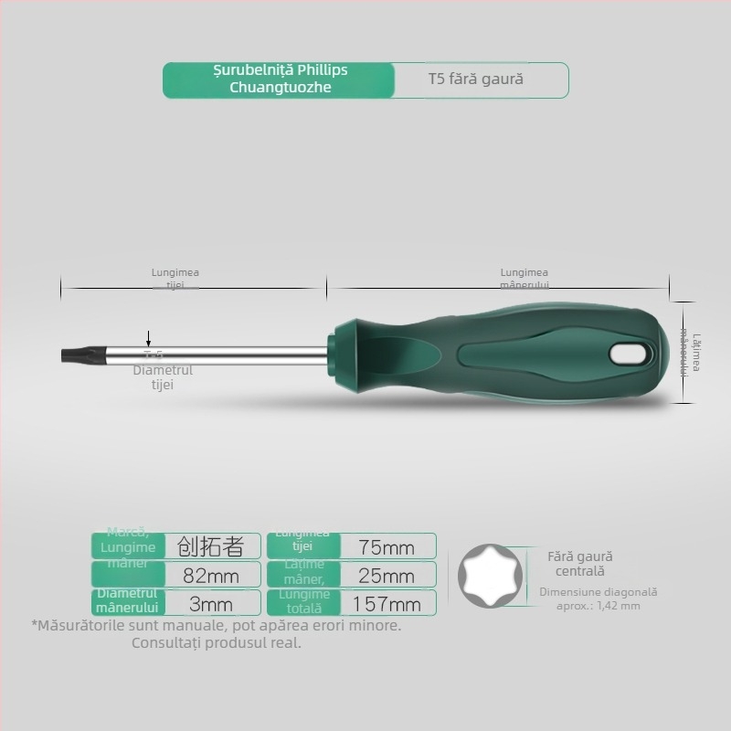 Set șurubelnițe Torx cu tijă extinsă de 40 cm, dimensiuni T5-T30, cu găuri și fără găuri