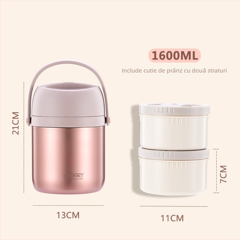 Cutie de prânz izolată, cu capacitate mare, din oțel inoxidabil, cu mai multe straturi, anti-amestecare a aromelor, vas Bento cu mâner pentru elevi