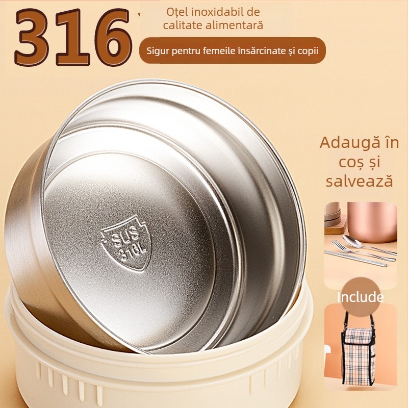 Cutie de prânz izolată, cu capacitate mare, din oțel inoxidabil, cu mai multe straturi, anti-amestecare a aromelor, vas Bento cu mâner pentru elevi