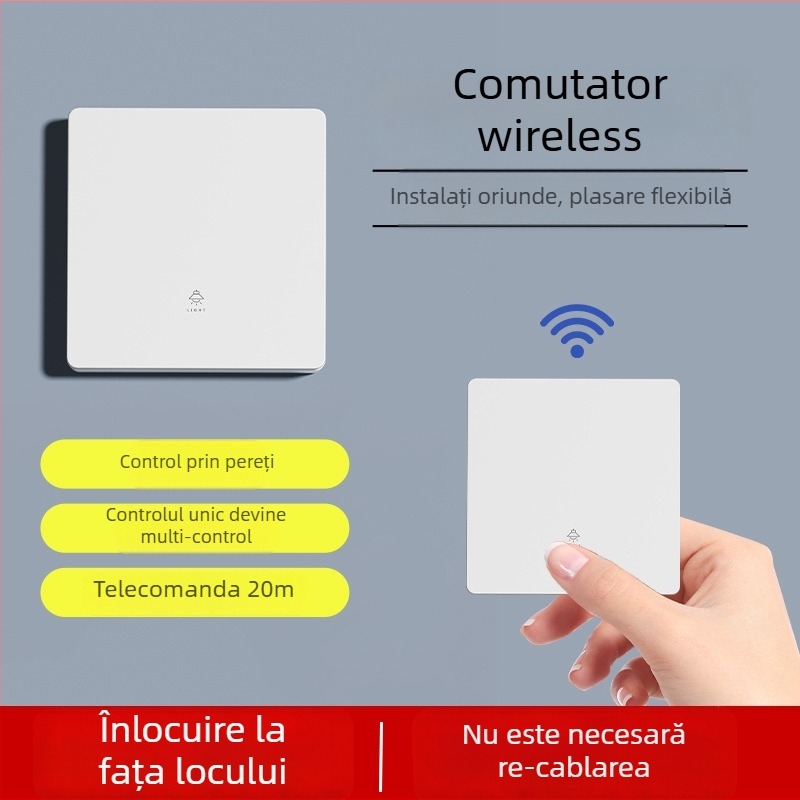Întrerupător wireless pentru uz casnic, 220V, fără cablare, panou întrerupător pentru iluminat, control simplu sau dublu