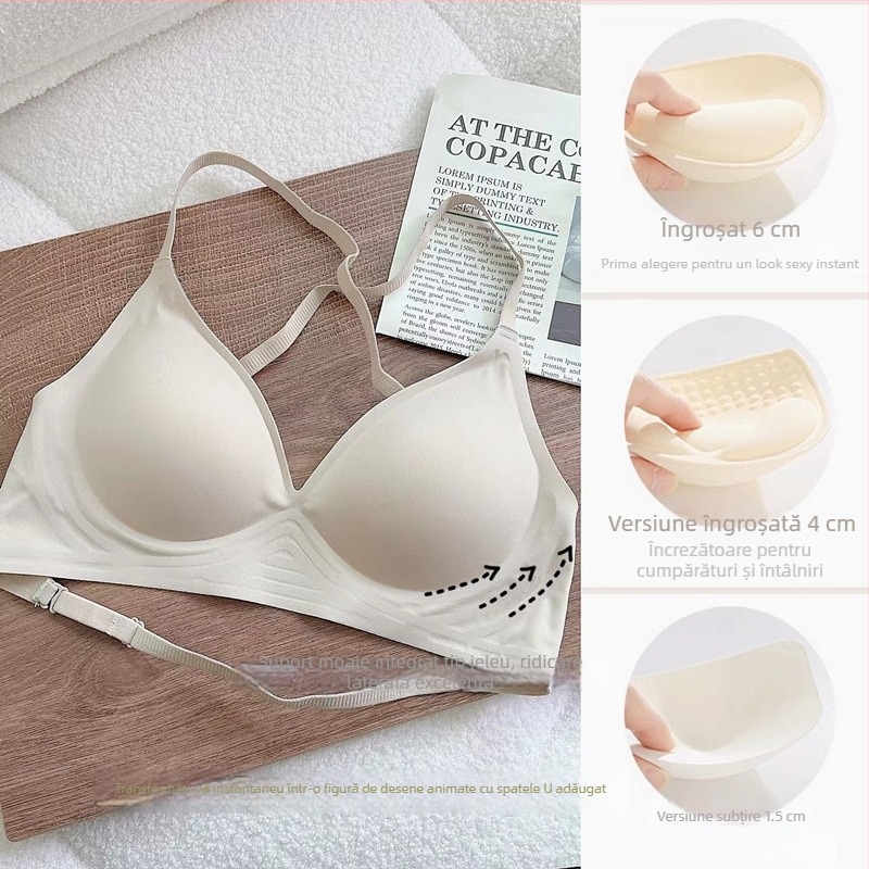 Meiliya Sutien U fără cusături, spate deschis, push-up, cupe 3/4, bretele fixe