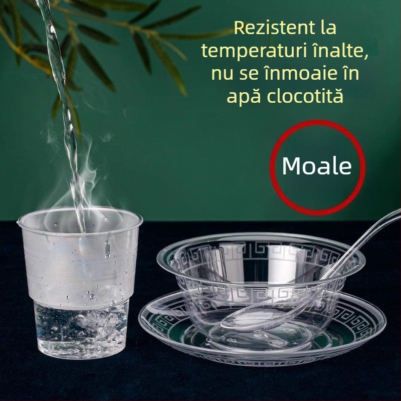 Set de tacâmuri de unică folosință pentru masă: set de patru piese cu boluri și bețișoare, plastic dur îngroșat, de înaltă calitate aeronautică, pentru picnic, grătar și uz casnic