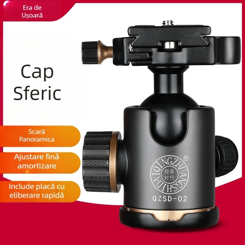 Light age Q02 trepied sferic pan-tilt pentru cameră DSLR, amortizare universală, scară panoramică 360°, profesional