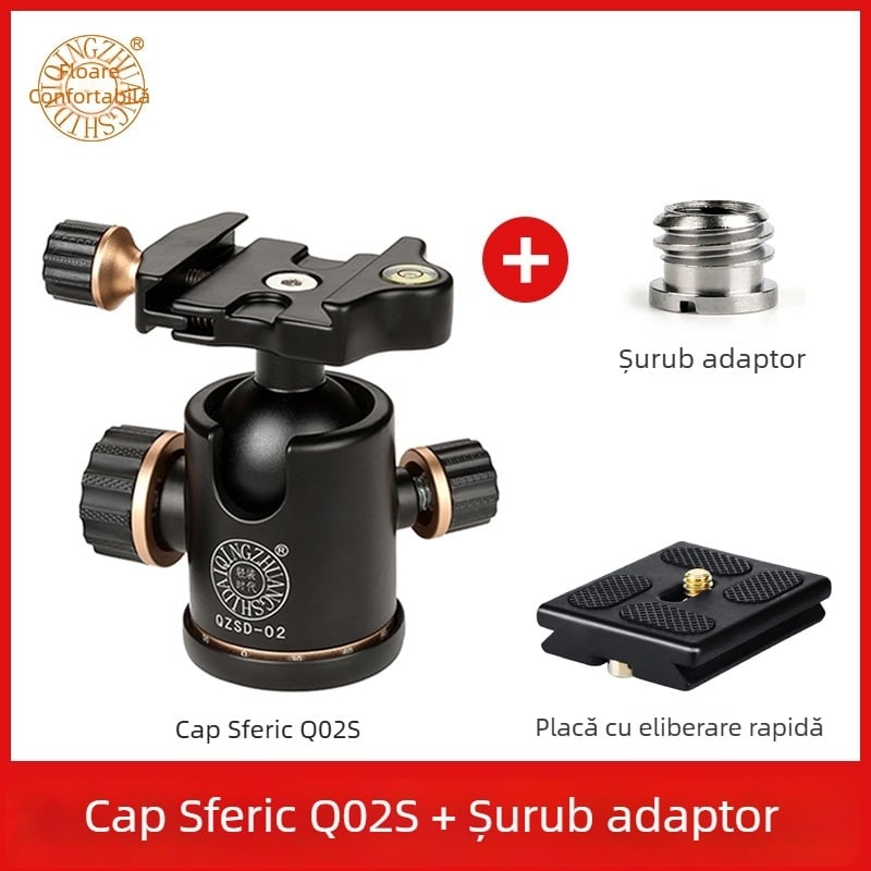 Light age Q02 trepied sferic pan-tilt pentru cameră DSLR, amortizare universală, scară panoramică 360°, profesional