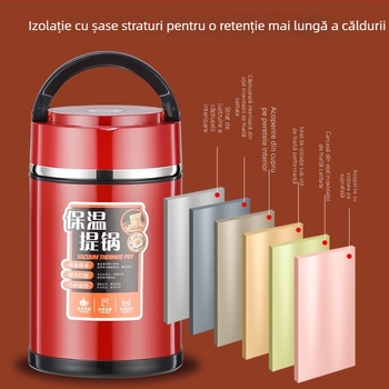 Cutie de prânz izolată din oțel inoxidabil 304 cu mâner, Bento cu mai multe compartimente, capacitate mare, pereți dubli izolați