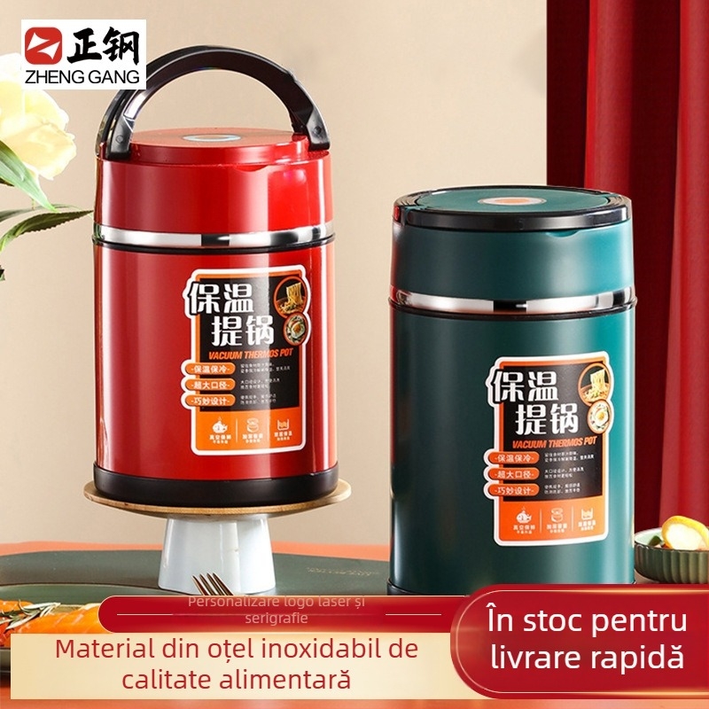 Cutie de prânz izolată din oțel inoxidabil 304 cu mâner, Bento cu mai multe compartimente, capacitate mare, pereți dubli izolați