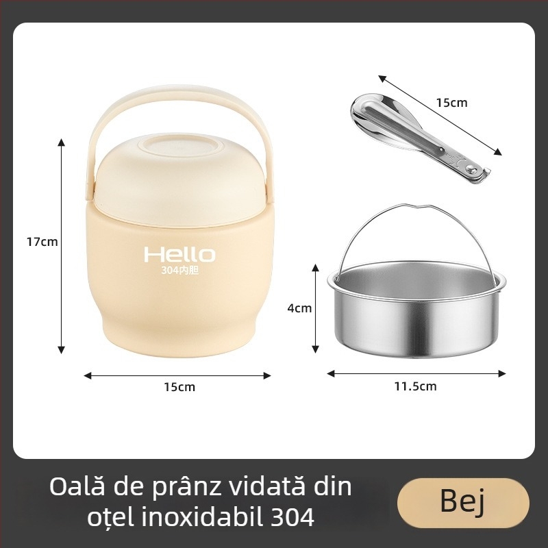Cutie termică pentru prânz cu izolație în vid pe mai multe straturi, portabilă pentru muncă sau școală, capacitate 1.5 L