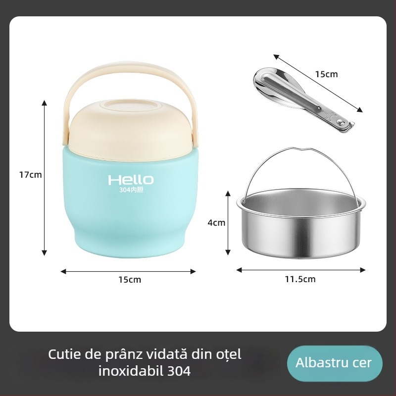 Cutie termică pentru prânz cu izolație în vid pe mai multe straturi, portabilă pentru muncă sau școală, capacitate 1.5 L
