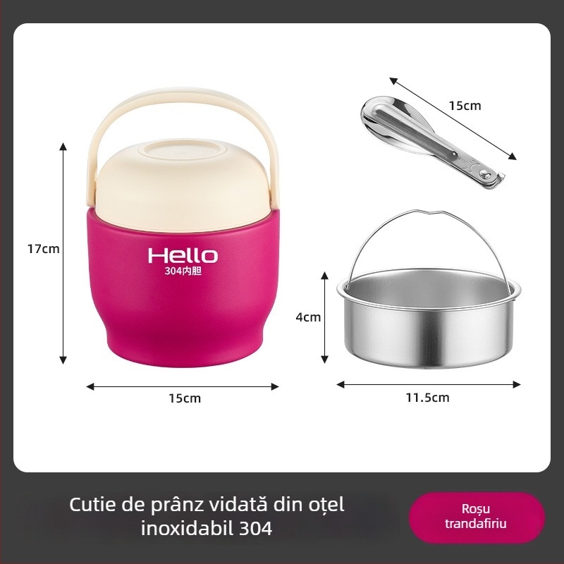 Cutie termică pentru prânz cu izolație în vid pe mai multe straturi, portabilă pentru muncă sau școală, capacitate 1.5 L