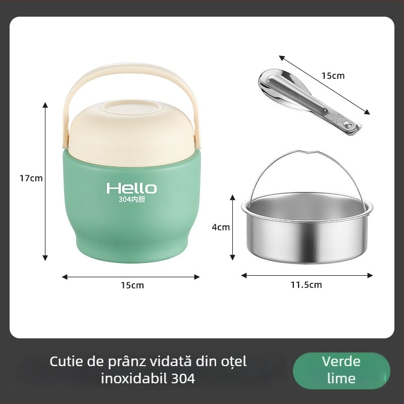 Cutie termică pentru prânz cu izolație în vid pe mai multe straturi, portabilă pentru muncă sau școală, capacitate 1.5 L