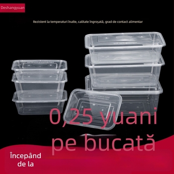 Cutie de prânz de unică folosință, transparentă, dreptunghiulară, cu capac – recipient plastic pentru livrări la pachet