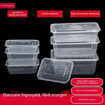 Cutie de prânz de unică folosință, transparentă, dreptunghiulară, cu capac – recipient plastic pentru livrări la pachet