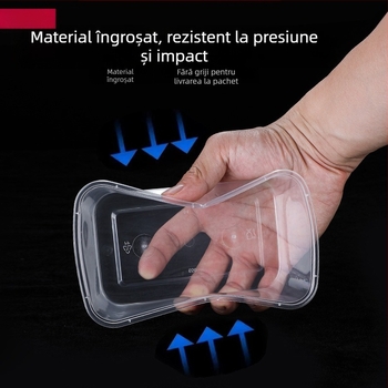 Cutie de prânz de unică folosință, transparentă, dreptunghiulară, cu capac – recipient plastic pentru livrări la pachet