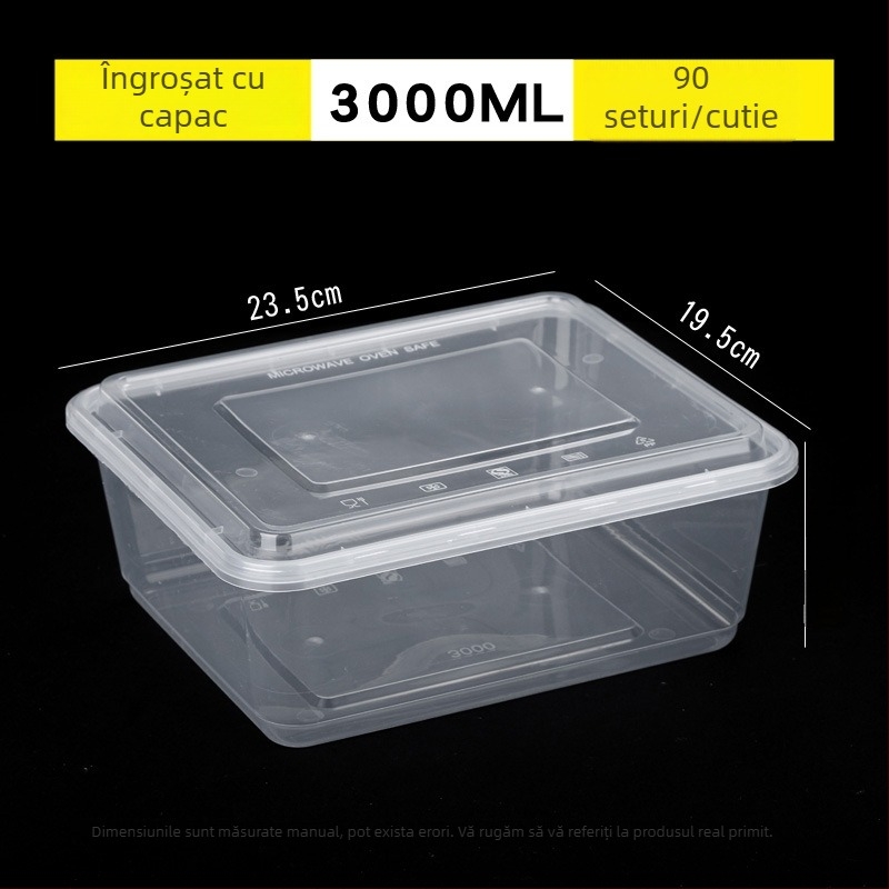 Cutie de prânz de unică folosință, transparentă, dreptunghiulară, cu capac – recipient plastic pentru livrări la pachet