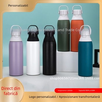 Cană termoizolantă mare, cu mâner, interior din oțel inoxidabil 304, exterior din oțel inoxidabil 201, pentru activități în aer liber