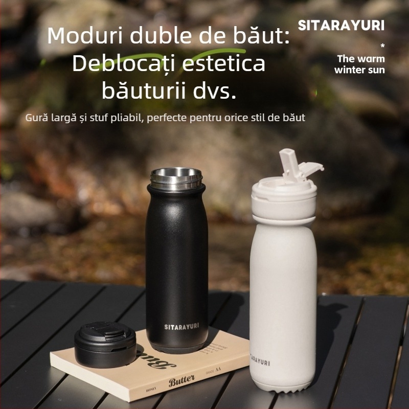 Cană izolată din oțel inoxidabil 304, pentru exterior, design minimalist, capac rotativ