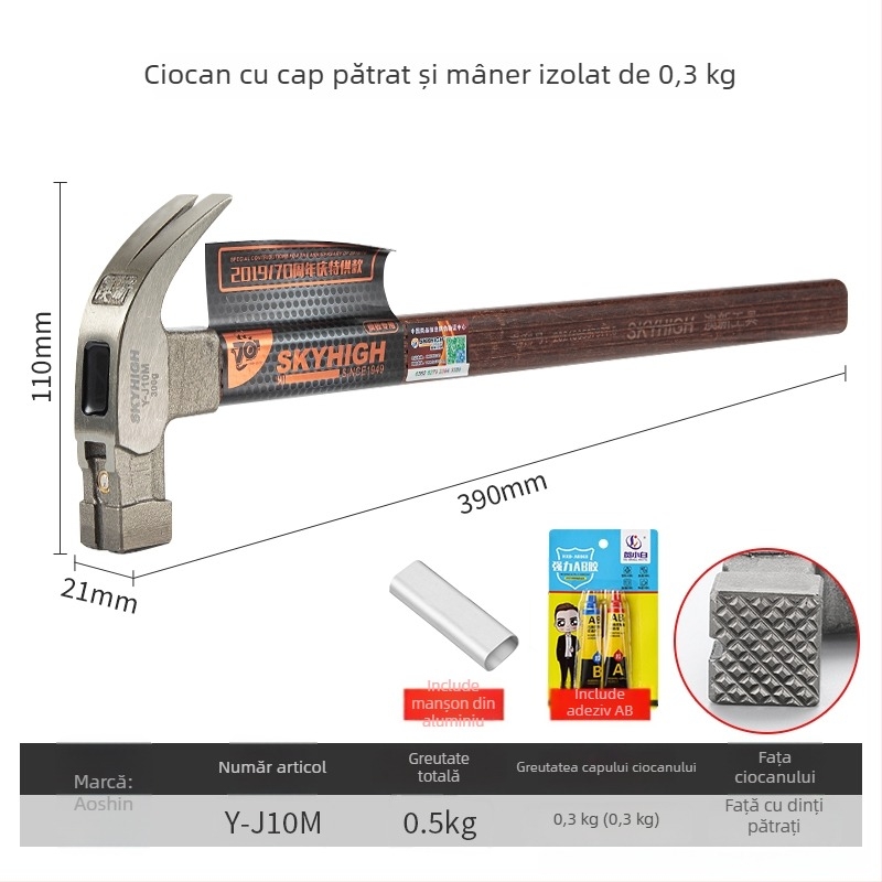 Ciocan pentru tâmplă cu mâner izolat, cap magnetic, din oțel special