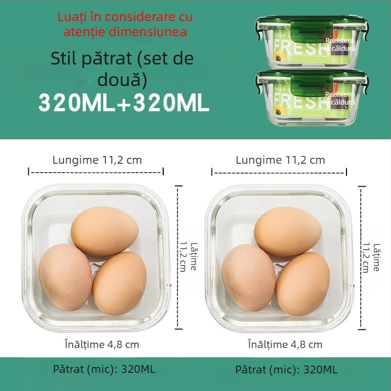 Set de 2 caserole din sticlă pentru prânz, compatibile cu cuptorul cu microunde, cu compartimente, etanșe, sticlă borosilicat rezistentă la căldură