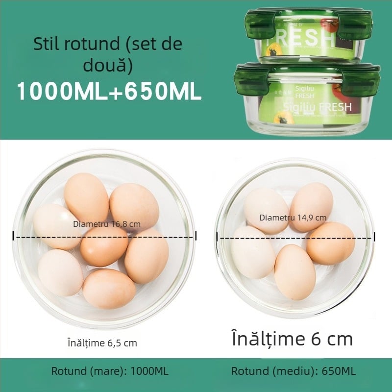 Set de 2 caserole din sticlă pentru prânz, compatibile cu cuptorul cu microunde, cu compartimente, etanșe, sticlă borosilicat rezistentă la căldură
