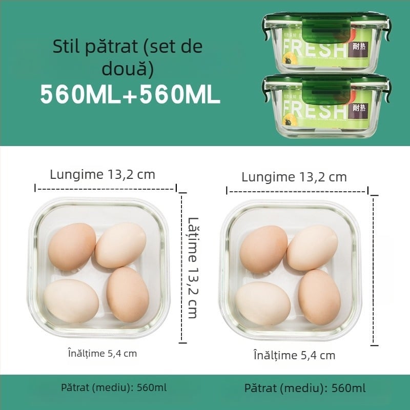 Set de 2 caserole din sticlă pentru prânz, compatibile cu cuptorul cu microunde, cu compartimente, etanșe, sticlă borosilicat rezistentă la căldură