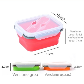Cutie pliabilă din silicon pentru prânz, cu lingură, compartiment unic, compatibilă cu microunde, portabilă pentru picnic în aer liber, izolată