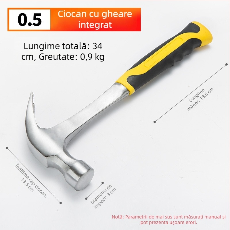 Ciocan cu gheară, mâner din lemn – ciocan multifuncțional pentru cuie și tâmplă