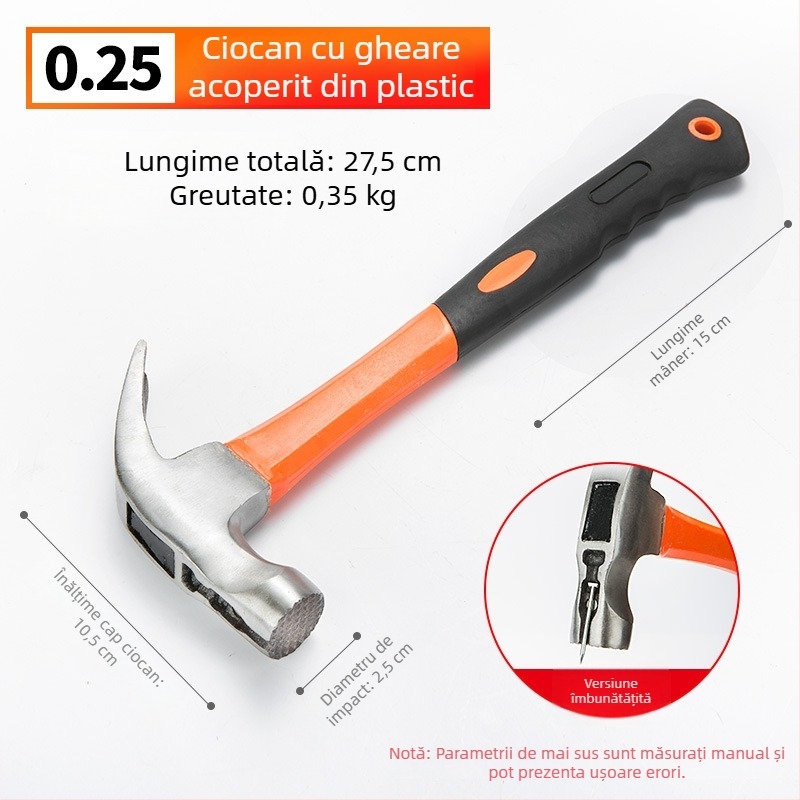 Ciocan cu gheară, mâner din lemn – ciocan multifuncțional pentru cuie și tâmplă