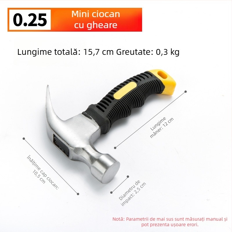 Ciocan cu gheară, mâner din lemn – ciocan multifuncțional pentru cuie și tâmplă