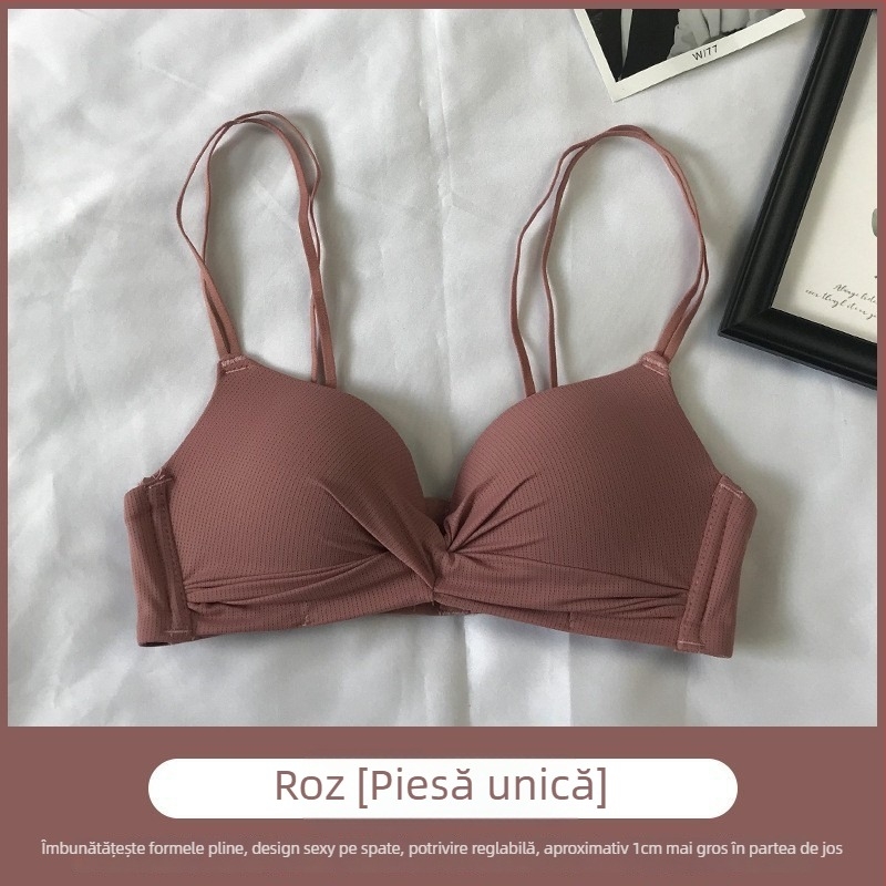 Set de sutien fără sârmă, cu push-up, pentru un spate frumos, bretele subțiri, cupă 3/4, nailon/elastan, confort zilnic