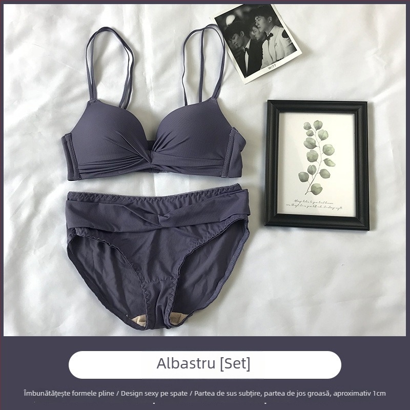 Set de sutien fără sârmă, cu push-up, pentru un spate frumos, bretele subțiri, cupă 3/4, nailon/elastan, confort zilnic